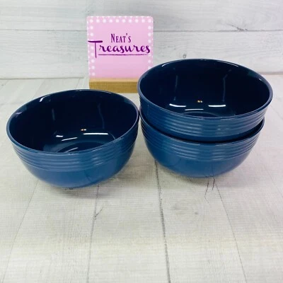 Mainstays CHIARA NAVY BLUE Embossed Stoneware Large Soup Cereal Bowls Set of 3 - Image 1 of 4
