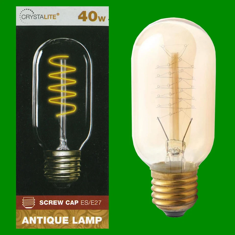 6X 40W Goldene Antike Spiral-Glühfaden T45 Dimmbar Tubular ES E27 Glühbirne - Bild 1 von 1