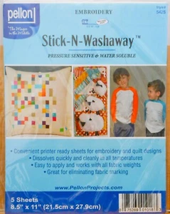 Pellon Stick-N-Washaway White Embroidery Stabilizer 8.5x11"-5 Sheets New Sealed - Picture 1 of 4