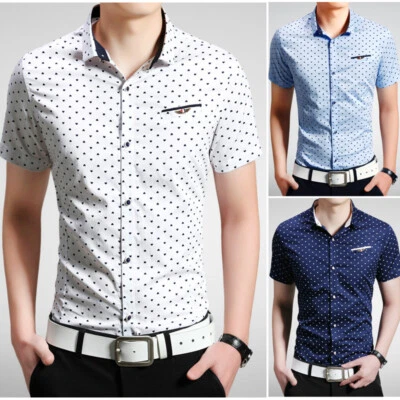 New Mens Dress Shirts Summer Short Sleeves Luxury Camisas Casual Slim Fit Shirts - Image 1 of 4