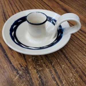 Jamestown Pottery Colbalt Blue And Cream Color Candleholder - Picture 1 of 15