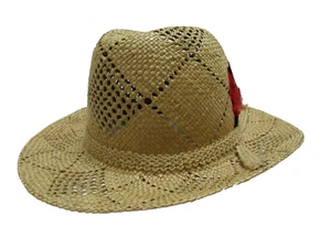 Straw Hat Side Feathers Country Beach Chic Womens One Size Cruise Vacation Party - Picture 1 of 5