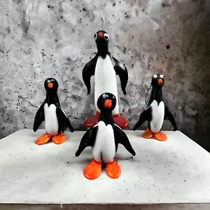 Lampwork Glass Miniature Penguin 2" and 1.5" Tall Set of 4 - Picture 1 of 10