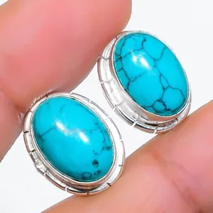 Green Turquoise Gemstone Handmade 925 Sterling silver Stud Earring Size 0.75'' - Picture 1 of 1