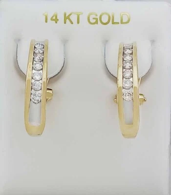 GENUINE 0.50 Cts DIAMONDS HOOP EARRINGS 14k GOLD - Free Certificate Appraisal — 第 1/4 张图片