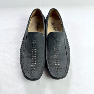 Florsheim Cooper Mens Leather Shoes Navy Size 7 Woven Driver Cushioned Loafers - Picture 1 of 12