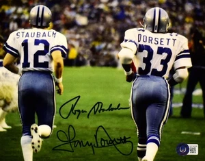 Roger Staubach Tony Dorsett Signed Cowboys 8X10  Back Photo-Beckett W Hologram - Picture 1 of 11