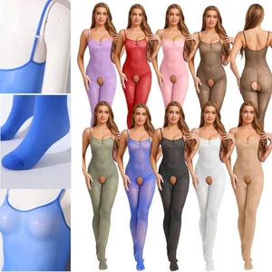 Women Bodysuit Romper Jumpsuit Clubwear Bodystockings Glossy Adult Sling Footed - Picture 1 of 51
