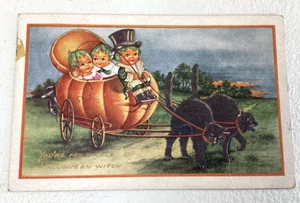 Vintage Halloween Postcard Black Cats Pumkin Carriage Whitney By Worcester - Picture 1 of 7