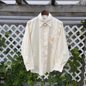 Vintage 60s 70s Disco Polyester Rayon Hippie Shirt Sz M/L Cream Shiny MOD - Picture 1 of 4
