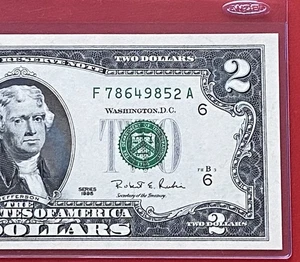 1995 $2 TWO DOLLAR BILL ( Atlanta F-A ) UNCIRCULATED - Picture 1 of 3