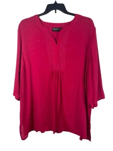 Maggie Barnes 3X 26/28 Pink Peasant Blouse Top Rayon Blend Boho Poet Sleeve  - Picture 1 of 12