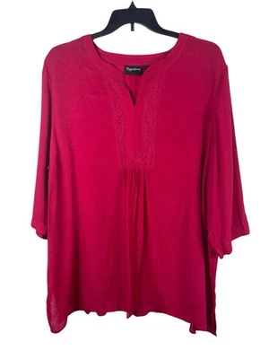 Maggie Barnes 3X 26/28 Pink Peasant Blouse Top Rayon Blend Boho Poet Sleeve  - Image 1 of 4