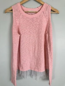 Abercrombie Kids Cold Shoulder Pink Sweater Tulle Hem Youth Girls Size 13/14 - Picture 1 of 8
