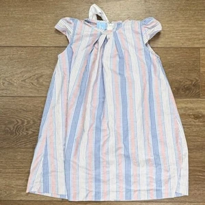 Bella Bliss Girls Striped Mitzi Dress Striped Sz 7 Bow Cotton/Linen Cap Sleeve - Picture 1 of 11