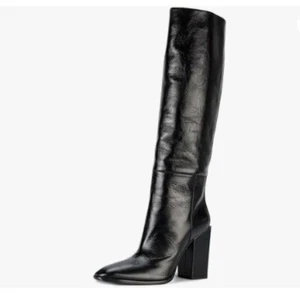 FSJ Women Fashion Knee High Stretch Long Boots Round Toe Block Chunky Heel Black - Picture 1 of 8