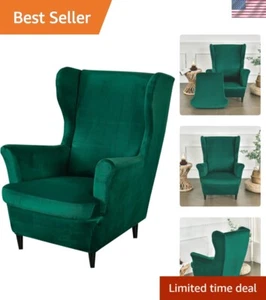 Modern Wingback Chair Slipcover in Velvet - Washable & Stylish Green Cover - Picture 1 of 11