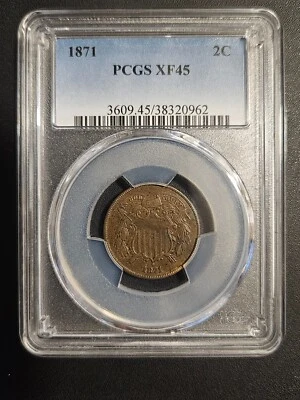 1871 Two Cent Piece * PCGS XF45 * Mintage Of 721,250 * Chocolate Color - Image 1 of 4