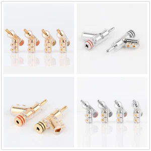 4PCS/Lot Gold/Silver 45 Degree Banana Plug HiFi Speaker Cable Terminal Connector - Picture 1 of 18