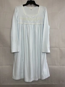 MISS ELAINE Womens Size L Large Light Blue 3/4 Sleeve Square Neck Nightgown - Picture 1 of 12