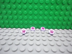 Lego 4 Lavendel 1x1 runde Fliese mit erhöhtem trans dunkelrosa Stern NEU - Bild 1 von 1