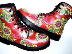 NEW Paisley Multi Mandala 6"  Vegan-Friendly Combat Women's Boots size 10M Boho - Picture 1 of 11