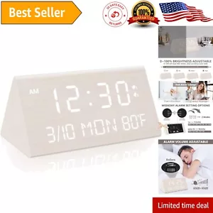 Stylish Triangular Wooden Alarm Clock with Temperature, Date & Snooze Functions - Picture 1 of 11