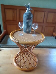 Vintage Retro Cane Bamboo Rattan Small Round Side Table Plant Stand 41 cm dia