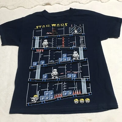 Star Wars Like Leia Vader 8 Bit Short Sleeve Shirt Youth Small Blue Donkey Kong - Image 1 of 4
