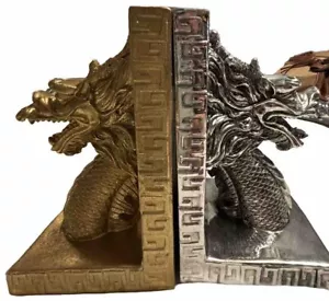 Juego de Cabezas de Dragón Fantasía Mística Mística Mística Mística Biblioteca Medieval Plata Oro - Imagen 1 de 6