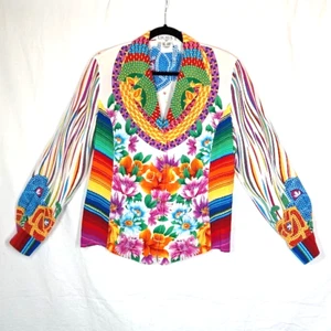 ESCADA Margaretha Ley Silk Blouse Womens Size 40 Floral Colorblock VTG 80s Logo - Picture 1 of 13