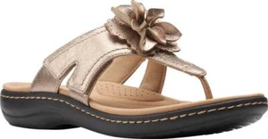 NEW CLARKS BROWN LEATHER COMFORT WEDGE SANDALS SIZE 8.5 W WIDE $89 - Picture 1 of 5