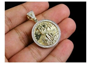2 Ct Round Cut Lab-Created Diamond LIBERTY COIN Pendant 14K Yellow Gold Plated - Picture 1 of 4
