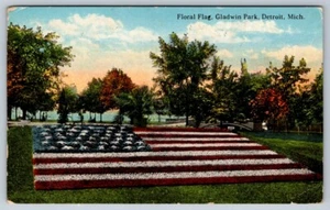 Floral Flag, Gladwin Park, Detroit, Michigan, Antique 1920 Postcard - Picture 1 of 2