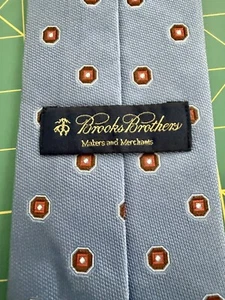 Brooks Brothers makers merchants blue w/geometric dots Silk Tie mens classic Fit - Picture 1 of 5