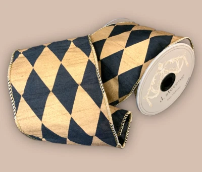 Taftband Harlekin Rauten gold D. Stevens 1Meter Tischband Dekoband 10cm breit - Bild 1 von 4