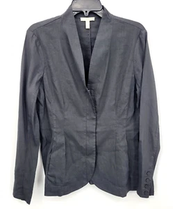 Eileen Fisher Blazer Jacket Womens Medium Black Organic Linen Career Modern - Picture 1 of 9