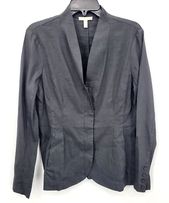 Eileen Fisher Blazer Jacket Womens Medium Black Organic Linen Career Modern - Image 1 of 4
