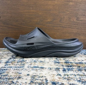  Hoka One One Mens Ora Recovery 3 Black Open Toe Slip On Slide Sandal Size 11 - Picture 1 of 14
