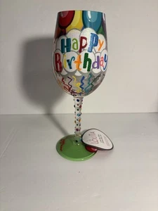 Lolita Birthday Streamer’s Love My Wine 🍸Hand Painted Wine Glass Colorful Gem’s - Picture 1 of 6