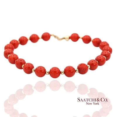 14K(585) Solid Yellow Gold Coral Bracelet - Image 1 of 4