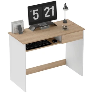 HOMCOM Compact Computer Table with Keyboard Tray and Drawer, Oak - Picture 1 of 11