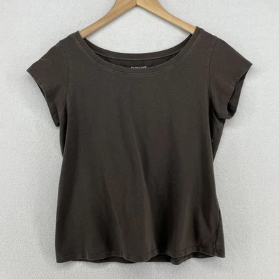 EILEEN FISHER Top M Organic Cotton Stretch Jersey Short Sleeve Taupe Brown USA - Image 1 of 4
