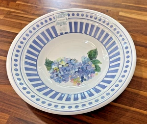 Shabby Chic Floral Hydrangea Blue White Melamine 14" Serving Bowl Spring Summer - Picture 1 of 21