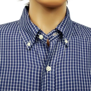 Vintage POLO JEANS CO. Ralph Lauren Shirt Men XL Cotton Twill Navy Windowpane - Picture 1 of 12