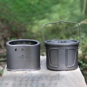 Pure Titanium Outdoor Wire Handle Cup Stove 2 Piece Set Camping Hiking Mess Kit - Picture 1 of 8