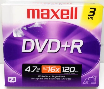 Maxell DVD+R 4.7 GB New and Sealed DVD Rewriteable RW - 3 Pack Blank Media  - Image 1 of 4