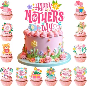 Mother'S Day Cake Topper, 1Pcs Happy Mothers Day Cake Topper + 24Pcs Happy Mothe - Picture 1 of 6
