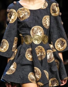 AUTH RUNWAY SS 2014 Dolce & Gabbana coin printed textured Jacquard dress 42it - Picture 1 of 19