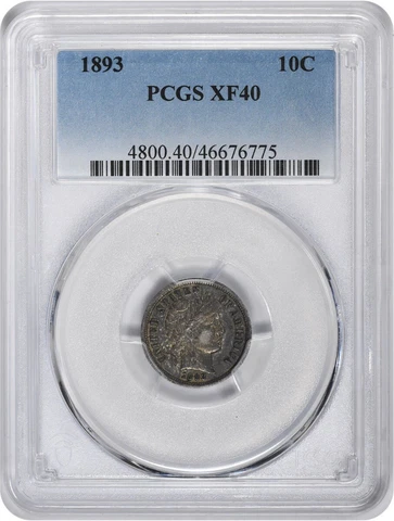 1893 Barber Silver Dime EF40 PCGS Cover